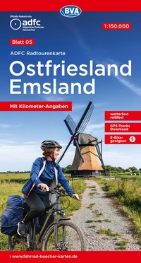 Abbildung von: ADFC-Radtourenkarte 5 Ostfriesland / Emsland 1:150.000, reiß- und wetterfest, E-Bike geeignet, GPS-Tracks Download, mit Bett+Bike-Symbolen, mit Kilometer-Angaben - BVA BikeMedia