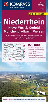 Abbildung von: KOMPASS Fahrradkarte 3323 Niederrhein, Kleve, Wesel, Krefeld, Mönchengladbach, Viersen mit Knotenpunkten 1:70.000 - KOMPASS-Karten