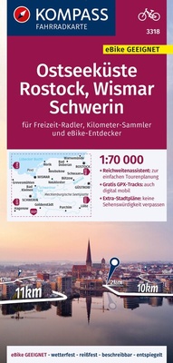 Abbildung von: KOMPASS Fahrradkarte 3318 Ostseeküste, Rostock, Wismar, Schwerin 1:70.000 - KOMPASS-Karten