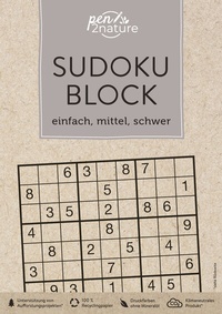 Abbildung von: Sudoku-Block: einfach, mittel, schwer. 192 Sudokus in 3 Schwierigkeitsstufen - pen2nature