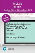 Cover: Mylab Math with Pearson Etext -- Combo Access Card -- For College Algebra in Context with Applications for the Managerial, Life, and Social Sciences (18-Weeks) - Pearson