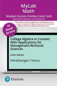 Enlarge image Cover: Mylab Math with Pearson Etext -- Combo Access Card -- For College Algebra in Context with Applications for the Managerial, Life, and Social Sciences (18-Weeks) - Pearson