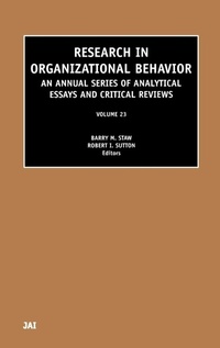 Enlarge image Cover: Research in Organizational Behavior: Volume 23 - JAI Press Inc.