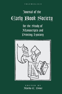 Enlarge image Cover: Journal of the Early Book Society Vol 21 - Pace University Press