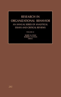 Enlarge image Cover: Research in Organizational Behavior: Volume 22 - JAI Press Inc.