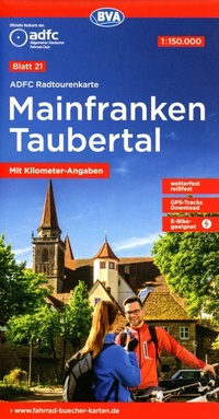 Abbildung von: ADFC-Radtourenkarte 21 Mainfranken Taubertal 1:150.000, reiß- und wetterfest, E-Bike geeignet, GPS-Tracks Download, mit Bett+Bike Symbolen, mit Kilometer-Angaben - BVA BikeMedia