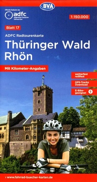 Abbildung von: ADFC-Radtourenkarte 17 Thüringer Wald Rhön 1:150.000, reiß- und wetterfest, E-Bike geeignet, GPS-Tracks Download, mit Bett+Bike Symbolen, mit Kilometer-Angaben - BVA BikeMedia