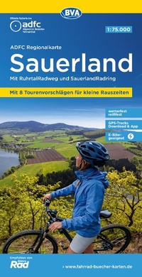 Abbildung von: ADFC-Regionalkarte Sauerland mit Tagestouren-Vorschlägen, 1:75.000, reiß- und wetterfest, GPS-Tracks Download - BVA BikeMedia