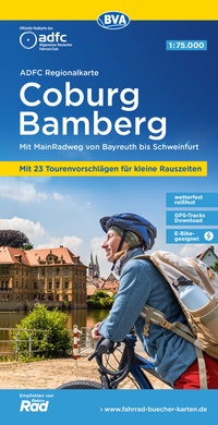 Abbildung von: ADFC-Regionalkarte Coburg Bamberg, 1:75.000, mit Tagestourenvorschlägen, reiß- und wetterfest, E-Bike-geeignet, GPS-Tracks Download - BVA BikeMedia