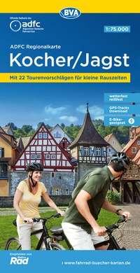Abbildung von: ADFC-Regionalkarte Kocher/ Jagst, 1:75.000, mit Tagestourenvorschlägen, reiß- und wetterfest, E-Bike-geeignet, GPS-Tracks-Download - BVA BikeMedia