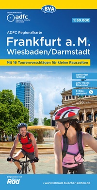 Abbildung von: ADFC-Regionalkarte Frankfurt a. M. Wiesbaden /Darmstadt, 1:50.000, mit Tagestourenvorschlägen, reiß- und wetterfest, E-Bike-geeignet, GPS-Tracks-Download - BVA BikeMedia
