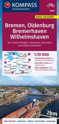 Abbildung von: KOMPASS Fahrradkarte 3340 Bremen, Oldenburg, Bremerhaven, Wilhelmshaven 1:70.000 - KOMPASS-Karten