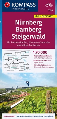 Abbildung von: KOMPASS Fahrradkarte 3328 Nürnberg, Bamberg, Steigerwald 1:70.000 - KOMPASS-Karten