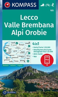 Abbildung von: KOMPASS Wanderkarte 105 Lecco, Valle Brembana, Alpi Orobie 1:50.000 - KOMPASS-Karten