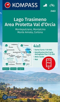 Abbildung von: KOMPASS Wanderkarte 2463 Lago Trasimeno, Area Protetta Val d' Orcia, Montepulciano, Montalcino, Monte Amiata, Cortona 1:50.000 - KOMPASS-Karten