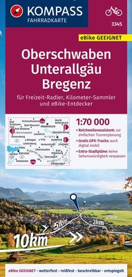 Abbildung von: KOMPASS Fahrradkarte 3345 Oberschwaben, Unterallgäu, Bregenz 1:70.000 - KOMPASS-Karten