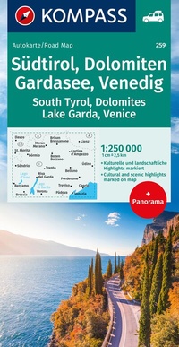 Abbildung von: KOMPASS Autokarte Südtirol, Dolomiten, Gardasee, Venedig 1:250.000 - KOMPASS-Karten