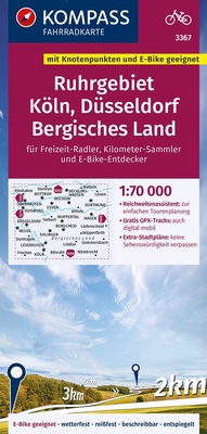 Abbildung von: KOMPASS Fahrradkarte 3367 Ruhrgebiet, Köln, Düsseldorf, Bergisches Land mit Knotenpunkten 1:70.000 - KOMPASS-Karten