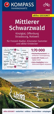 Abbildung von: KOMPASS Fahrradkarte 3368 Mittlerer Schwarzwald, Kinzigtal, Offenburg, Strasbourg 1:70.000 - KOMPASS-Karten