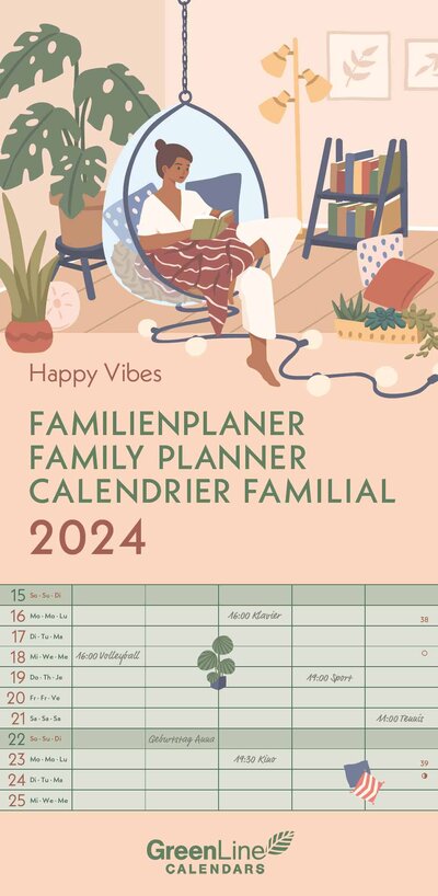 Abbildung von: GreenLine Happy Vibes 2024 Familienplaner - Familien-Kalender - Wandkalender - 22x45 - GreenLine