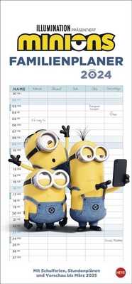 Abbildung von: Minions Familienplaner 2024. Familienkalender mit 5 Spalten. Wandkalender mit Schulferien und Stundenplänen. - Heye