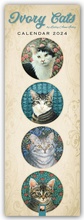 Cover: Ivory Cats - Gemalte Katzen - Slimline-Kalender 2024 - Flame Tree Publishing