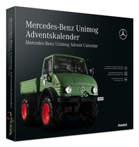 Abbildung von: FRANZIS 55406 - Mercedes-Benz Unimog Adventskalender grün, Metall Modellbausatz im Maßstab 1:43, inkl. Soundmodul und 52-seitigem Begleitbuch - FRANZIS GmbH