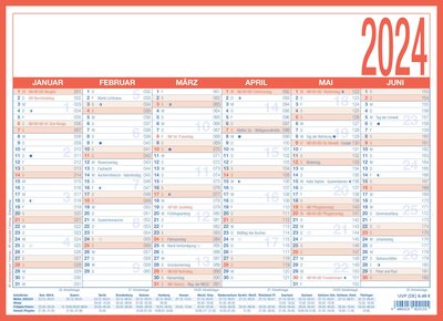 Abbildung von: Arbeitstagekalender 2024 - A4 (29 x 21 cm) - 6 Monate auf 1 Seite - Tafelkalender - auf Pappe kaschiert - Jahresplaner - 908-1315 - Zettler