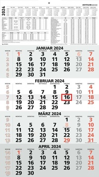 Abbildung von: 4-Monatskalender rot 2024 - 33x58,8 - mit Kopftafel - Datumsschieber- 959-0011-1 - Neumann Verlage GmbH & Co. KG