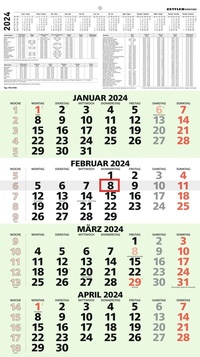Abbildung von: 4-Monatskalender Recycling 2024 - 33x58,8 cm - mit Kopftafel und Datumsschieber - Blauer Engel - Mehrmonatsplaner - 959-0700 - Zettler
