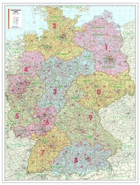 Abbildung von: Postleitzahlenkarte Deutschland als Poster, mit Leisten - INTERKART Landkarten & Globen