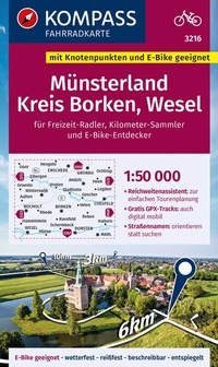 Abbildung von: KOMPASS Fahrradkarte 3216 Münsterland, Kreis Borken, Wesel mit Knotenpunkten 1:50.000 - KOMPASS-Karten