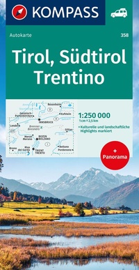 Abbildung von: KOMPASS Autokarte Tirol, Südtirol, Trentino/Tirolo, Alto Adige, Trentino 1:250.000 - KOMPASS-Karten