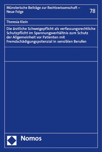 Abbildung von: Die ärztliche Schweigepflicht als verfassungsrechtliche Schutzpflicht im Spannungsverhältnis zum Schutz der Allgemeinheit vor Patienten mit Fremdschädigungspotenzial in sensiblen Berufen - Nomos