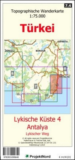 Abbildung von: Lykische Küste 4 - Antalya - Lykischer Weg - Topographische Wanderkarte 1:75.000 Türkei (Blatt 7.4) - MapFox / Projekt Nord