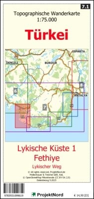 Abbildung von: Lykische Küste 1 - Fethiye - Lykischer Weg - Topographische Wanderkarte 1:75.000 Türkei (Blatt 7.1) - MapFox / Projekt Nord