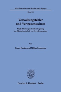 Abbildung von: Verwaltungsfehler und Vertrauensschutz. - Duncker & Humblot