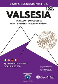 Abbildung von: Valsesia sud-est. Varallo, Borgosesia, Monte Fenera, Cellio, Postua. Carta escursionistica 1:25.000 - Carta escursionistica;Geo4Map