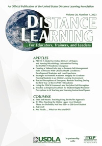 Enlarge image Cover: Distance Learning Vol 20 Issue 1 - Information Age Publishing