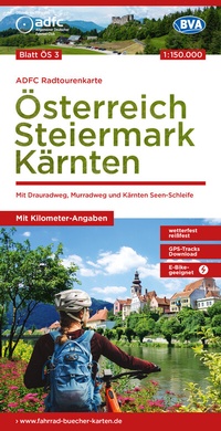 Abbildung von: ADFC-Radtourenkarte ÖS3 Österreich Steiermark Kärnten 1:150:000, reiß- und wetterfest, E-Bike geeignet, GPS-Tracks Download, mit Bett+Bike Symbolen, mit Kilometer-Angaben - BVA BikeMedia