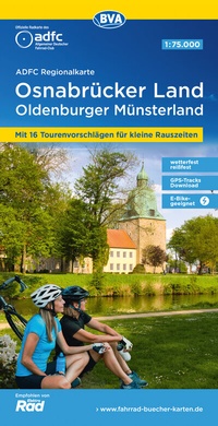 Abbildung von: ADFC-Regionalkarte Osnabrücker Land /Oldenburger Münsterland, 1:75.000, mit Tagestourenvorschlägen, reiß- und wetterfest, E-Bike-geeignet, mit Knotenpunkten, GPS-Tracks Download - BVA BikeMedia