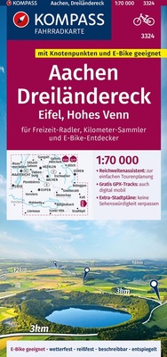 Abbildung von: KOMPASS Fahrradkarte 3324 Aachen, Dreiländereck, Eifel, Hohes Venn mit Knotenpunkten 1:70.000 - KOMPASS-Karten