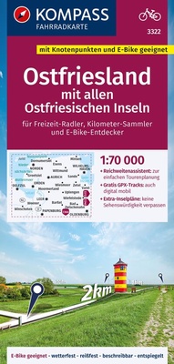 Abbildung von: KOMPASS Fahrradkarte 3322 Ostfriesland mit allen Ostfriesischen Inseln mit Knotenpunkten 1:70.000 - KOMPASS-Karten