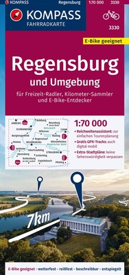 Abbildung von: KOMPASS Fahrradkarte 3330 Regensburg und Umgebung 1:70.000 - KOMPASS-Karten