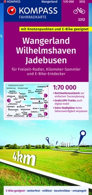 Abbildung von: KOMPASS Fahrradkarte 3312 Wangerland, Wilhelmshaven, Jadebusen mit Knotenpunkten 1:70.000 - KOMPASS-Karten