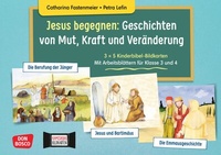 Abbildung von: Jesus begegnen: Geschichten von Mut, Kraft und Veränderung. 3 x 5 Kinderbibel-Bildkarten. Mit Arbeitsblättern für Klasse 3 und 4. Kamishibai Bildkartenset - Don Bosco Medien