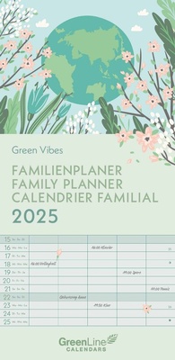 Abbildung von: GreenLine - Green Vibes 2025 Familienplaner, 22x45cm, Familienkalender mit effizienter Monatsaufteilung in 5 Spalten, für Familienorganisation, Schulferien und Stundenpläne, mit Spiralbindung - GreenLine