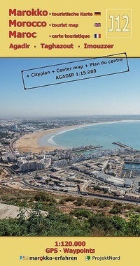 Abbildung von: J12: Agadir - Taghazout - Imouzzer 1:120.000 + Cityplan Agadir + GPS - Waypoints - Huber Kartographie