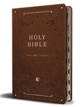 Cover: KJV Holy Bible, Giant Print Thinline Large format, Brown Premium Imitation Leather with Ribbon Marker, Red Letter, and Thumb Index - Origen