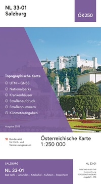 Abbildung von: BEV-Karte NL 33-01, Salzburg 1:250 000 - Bundesamt für Eich- und Vermessungswesen Marketing und Vertrieb
